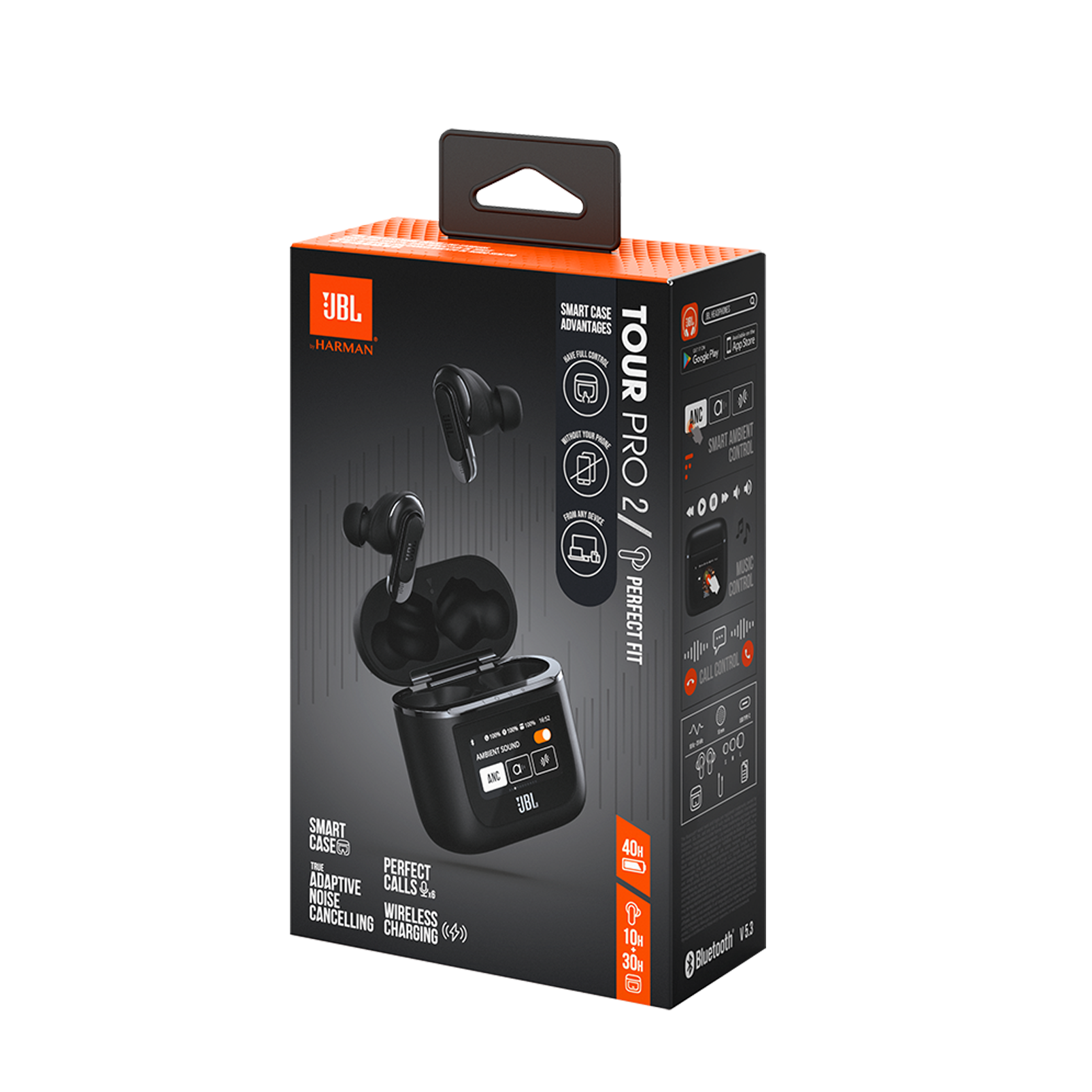 JBL Tour Pro 2 Noise-Canceling True Wireless In-Ear Earbuds with Smart Case (Black)