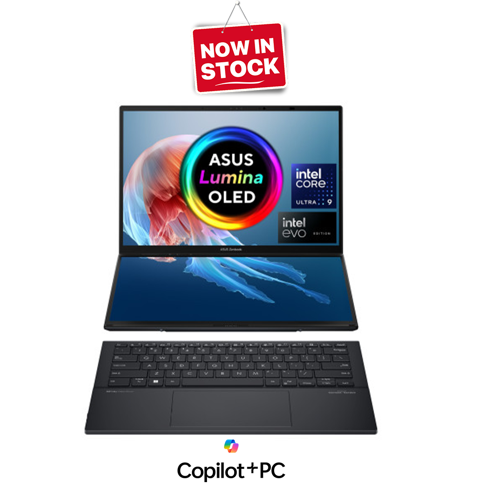 ASUS Zenbook Duo (2025) Ultra 9 Intel® Core™ Ultra 9 285H Processor Intel® AI Boost NPU Intel® Arc™ Graphics Dual 14” 3K OLED Touch Displays 32GB RAM 2TB SSD Windows 11 Home UX8406CA-PZ005W