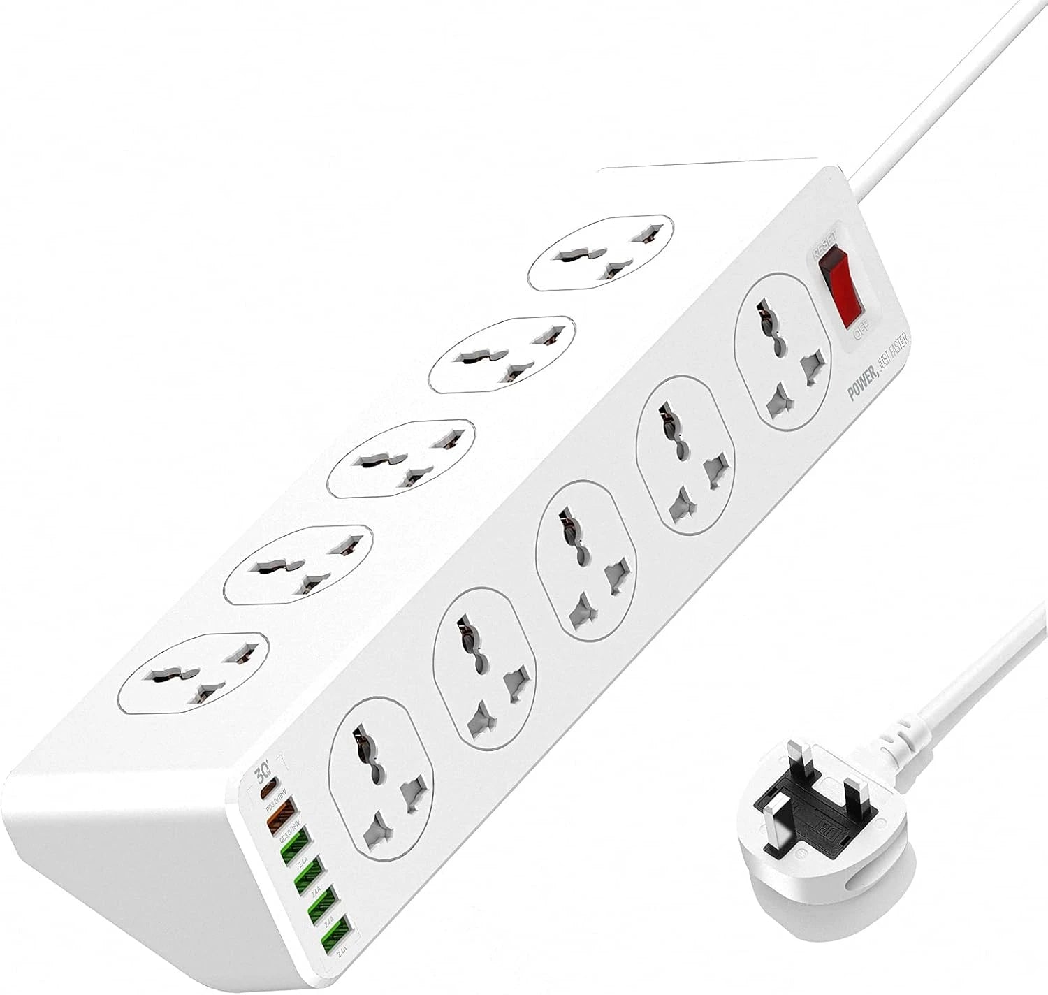 Lightwave LW-EXT-106U Surge Protection Extension Socket with 1 USB-C & 5 USB Slots With 2 Meter Extension Cord