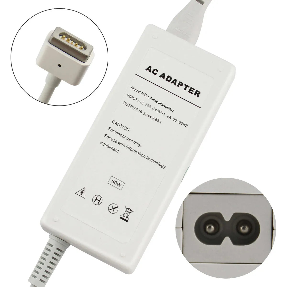 Replacement Apple AC/DC Laptop Adapter 16.5V 3.65A 60W for MacBook