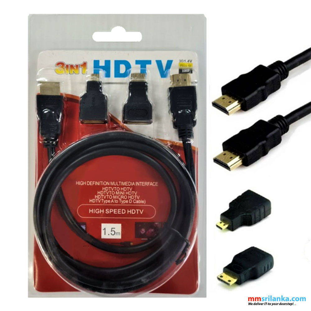 1.5M 1.4V High Speed 3 in 1 HDMI TO HDMI Mini HDMI Micro HDMI Cable Adapter Converter