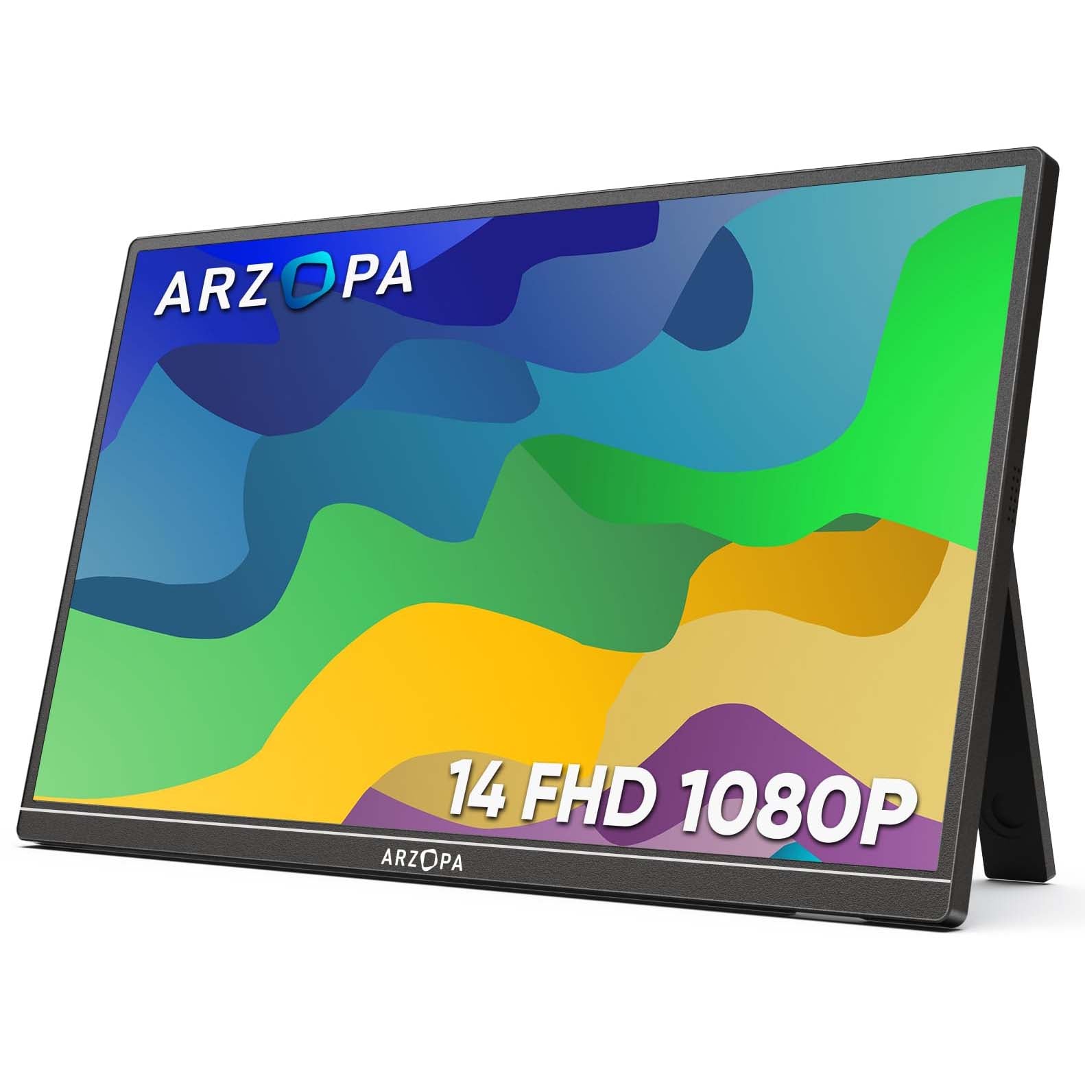 Arzopa A1S Ultra-Thin Portable Monitor with Kickstand, 14.0" Ultra Slim Portable Laptop Monitor FHD 1080P External Display with Dual Speakers Second Screen for Laptop PC Phone Xbox PS4/5 Switch