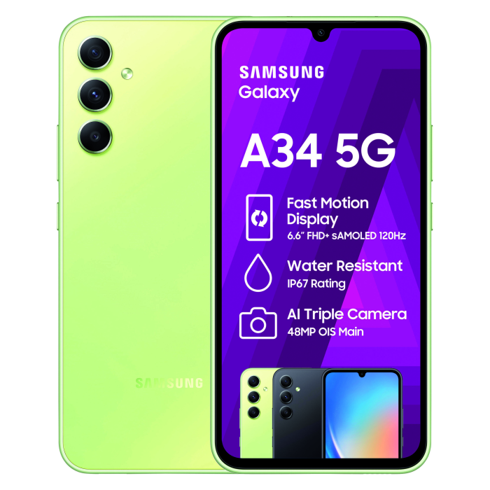 Samsung Galaxy A34E 5G 6.6" Super AMOLED, 120Hz Display ,Octa-core Processor 6GB RAM 128GB ROM Android 13, One UI Core 5 (Green)