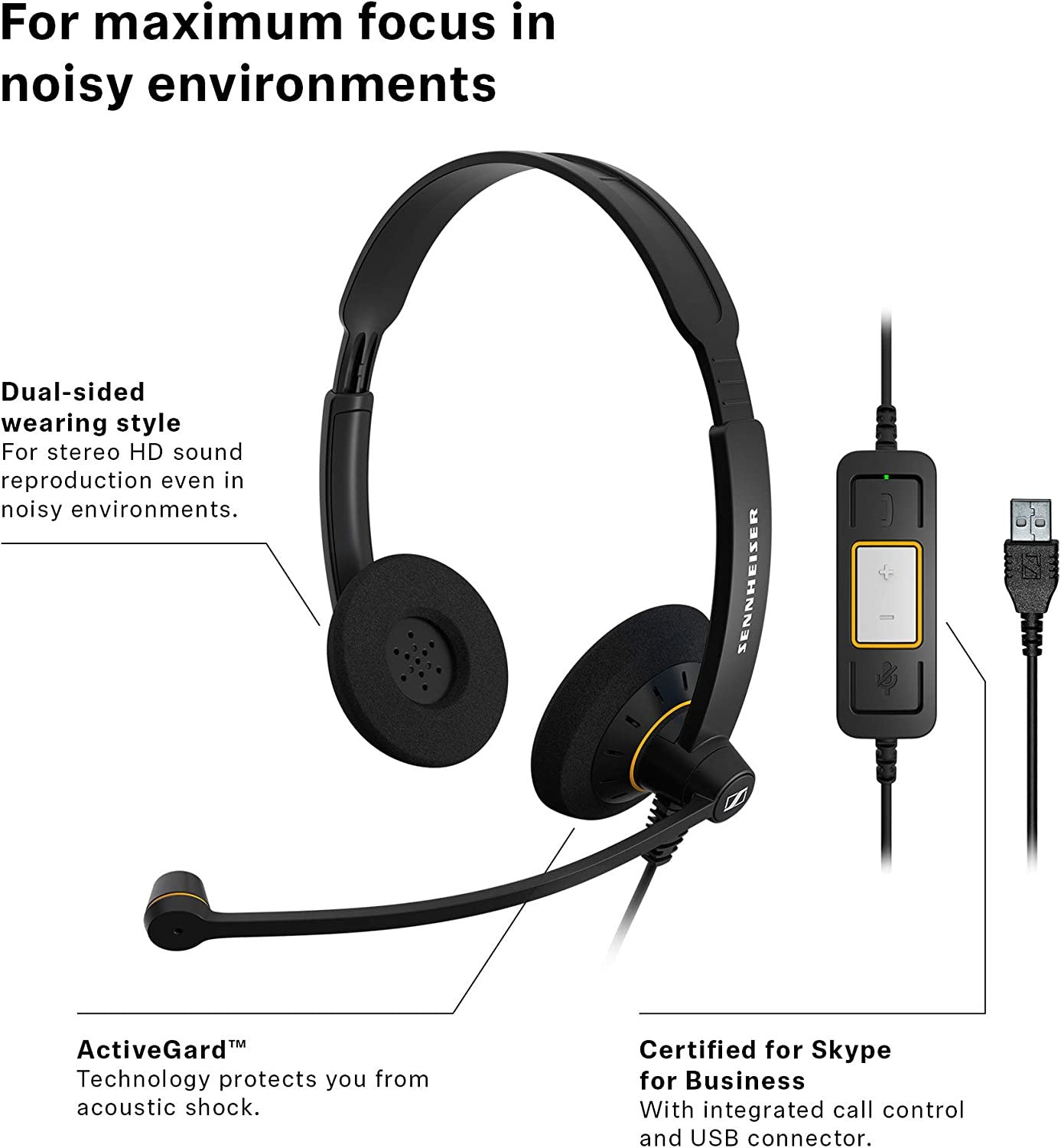 EPOS| Sennheiser SC 60 USB ML Headphones - Black